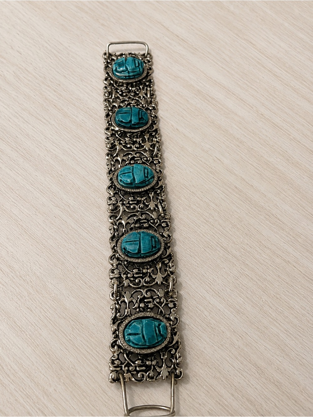Turquoise Scarab Filigree Statement Bracelet - Women Jewelry